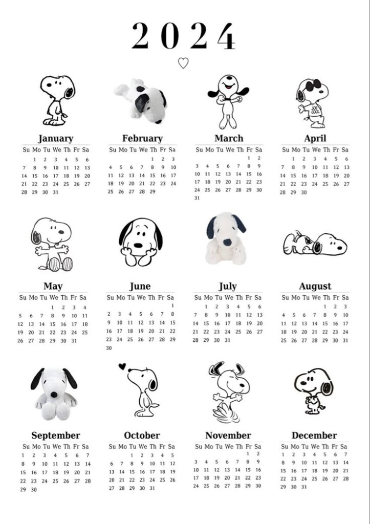 2024 Snoopy Calendar Snoopy Wallpaper Calender Design Calender Print