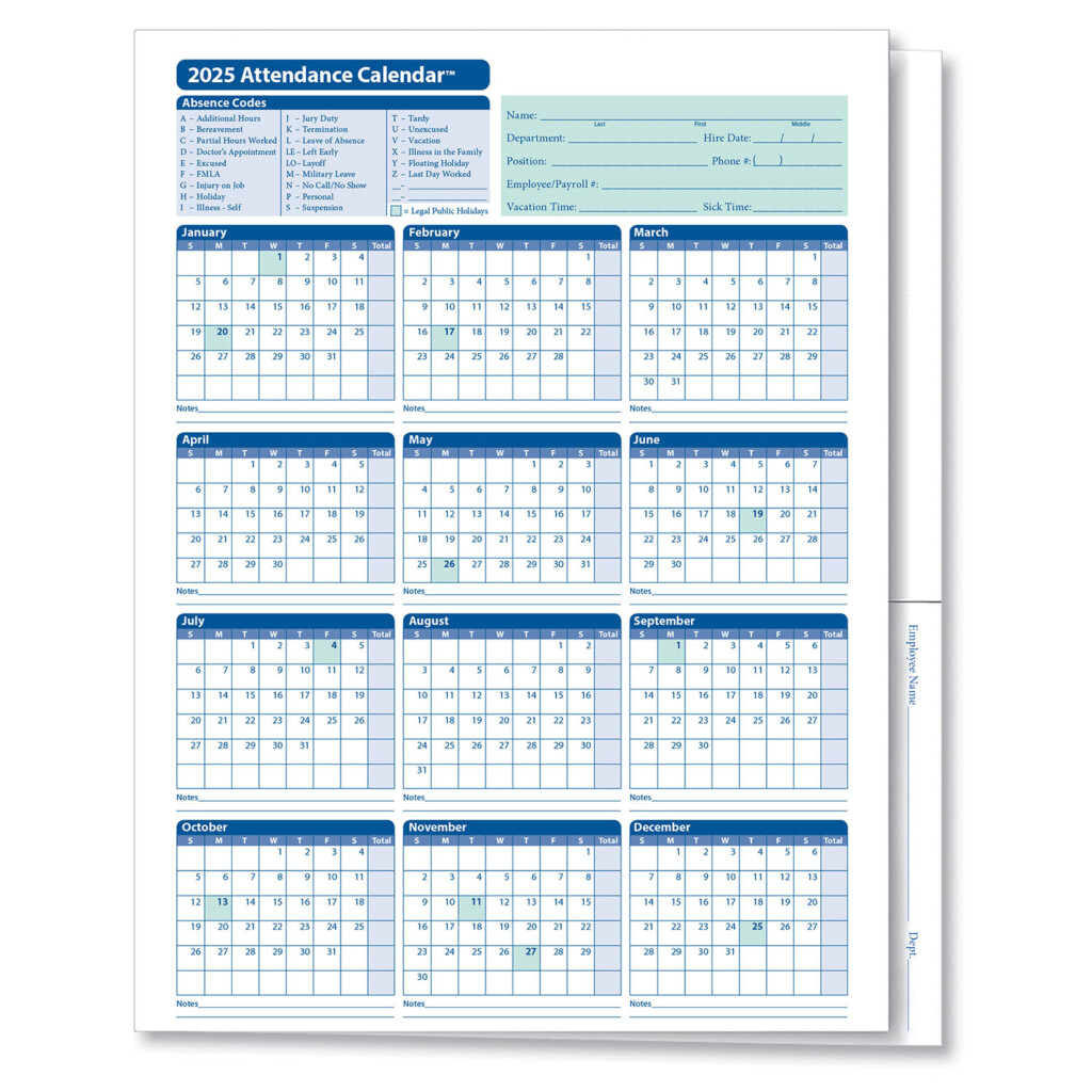2025 Attendance Calendar Printable Jesse P Rawlings
