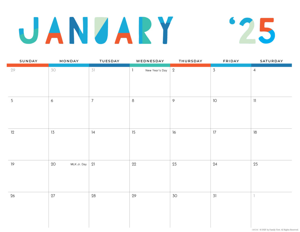 2025 Colorful Printable Calendar For Moms IMOM