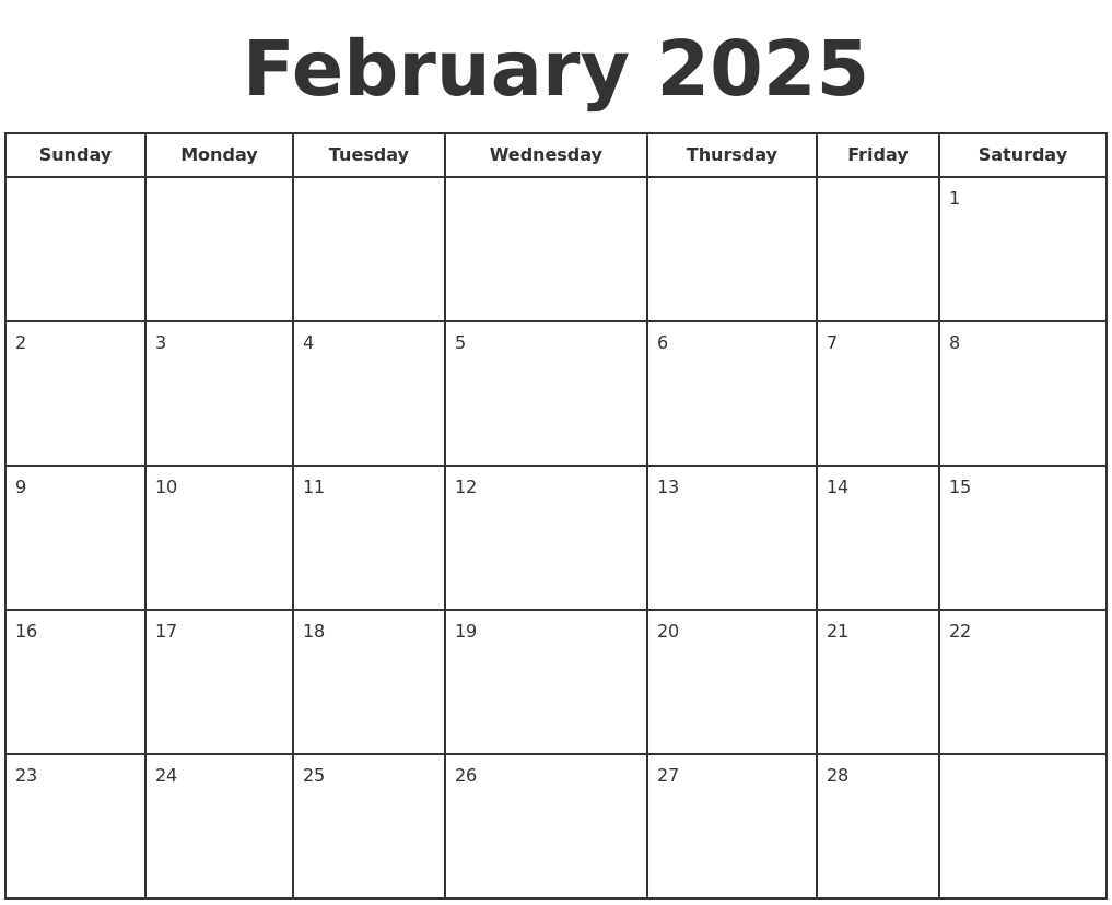 2025 February Calendar Free Printable Version Printable Cody A Belcher
