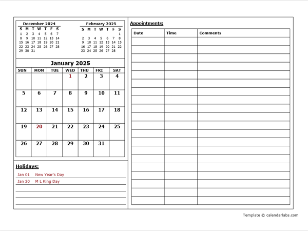 2025 Monthly Appointment Calendar Free Printable Templates