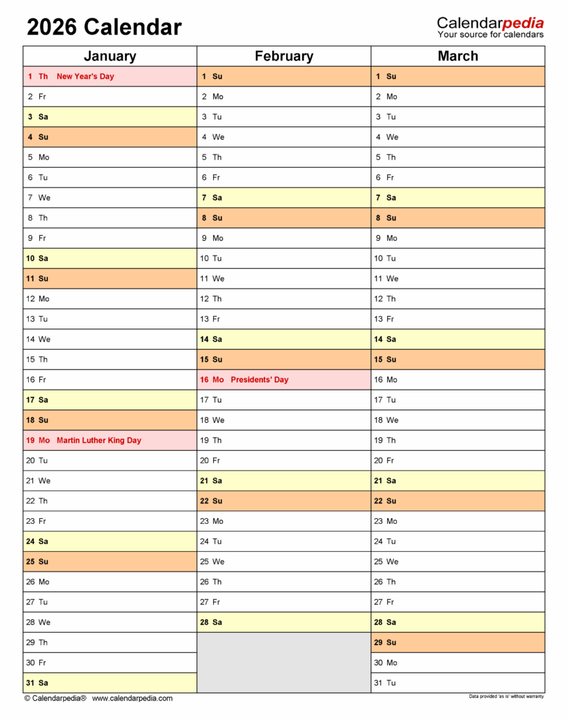 2026 Calendar Free Printable Word Templates Calendarpedia