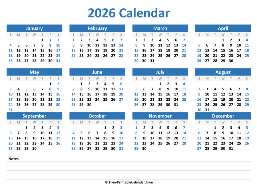 2026 Calendar Printable Free With Holidays Livy Carmine