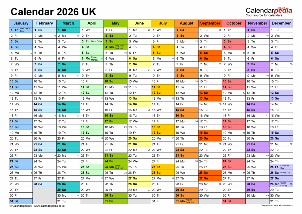 2026 Calendar Uk With Bank Holidays Printable Alix Bernadine