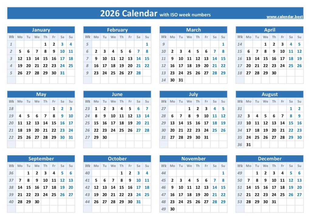 2026 Calendar With Week Numbers Pdf Anna C Sampson
