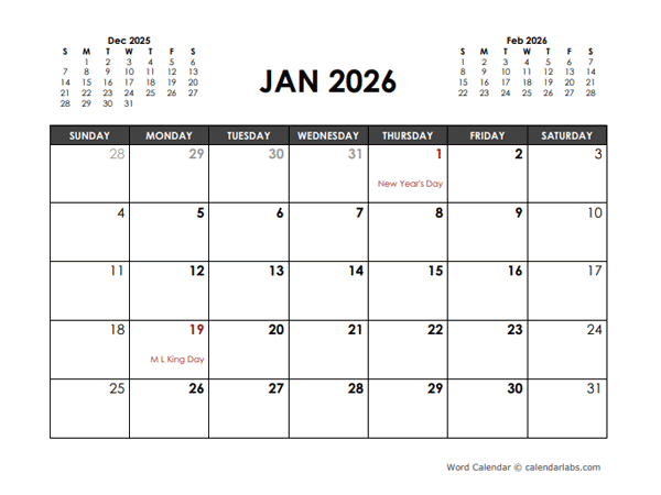 2026 Monthly Planner Word Template Free Printable Templates