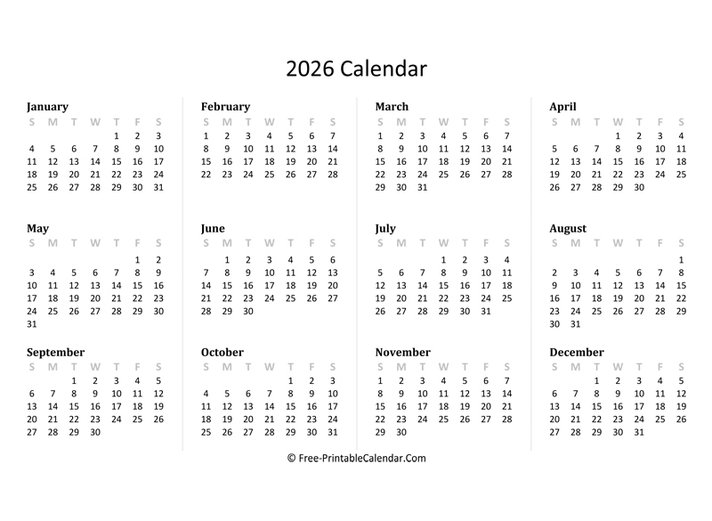 2026 Yearly Calendar In Excel PDF And Word