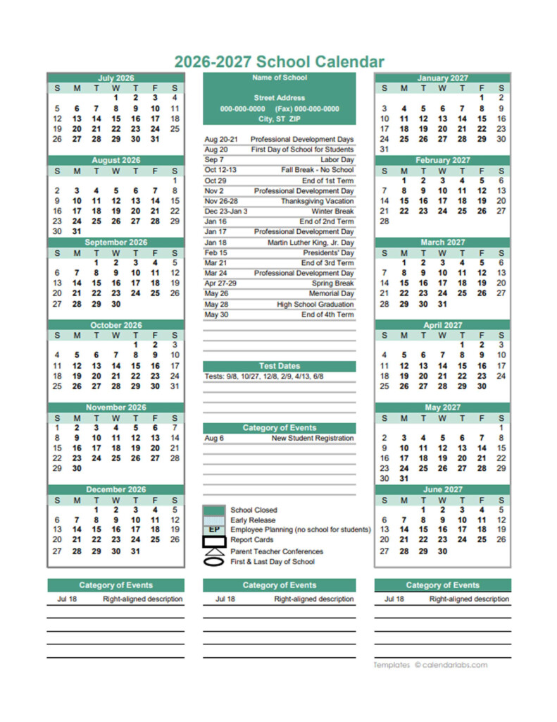 2026 Yearly School Calendar Template Editable Jul Jun Free Printable 