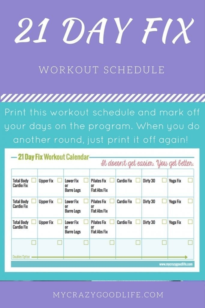 21 Day Fix Workout Schedule Printable