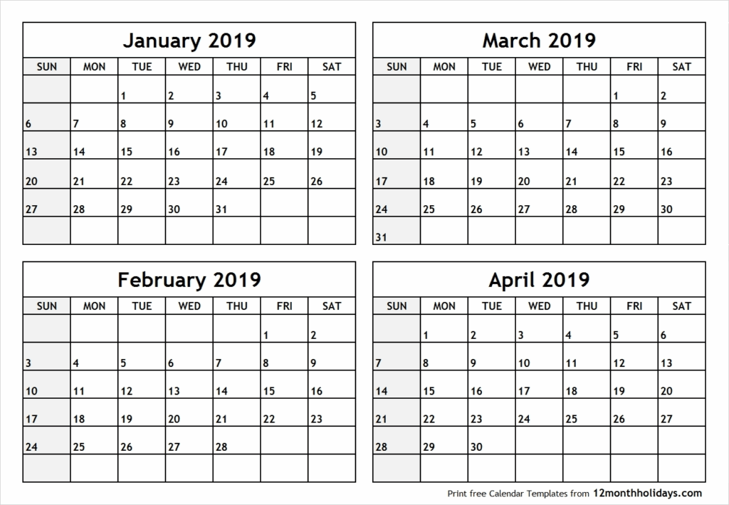 4 Month Blank Calendar Template