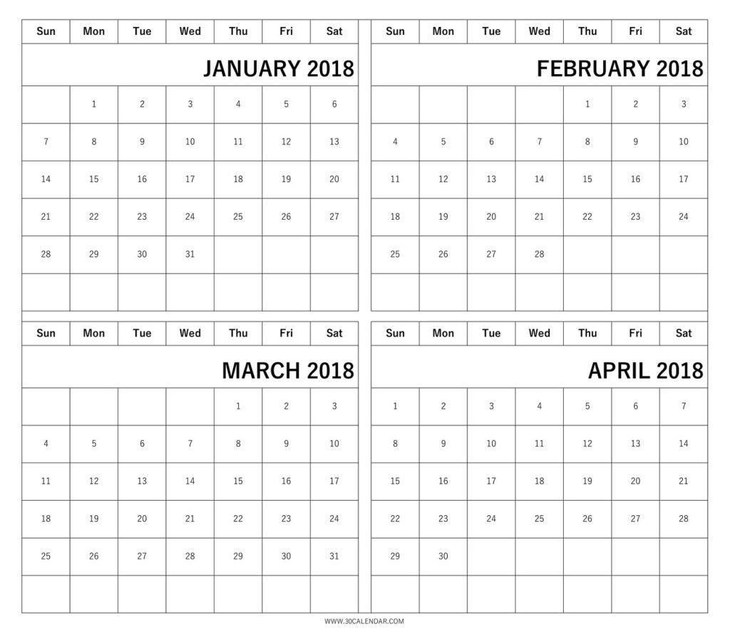 4 Month Printable Calendar
