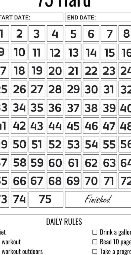 75 Hard Challenge Calendar PDF Etsy