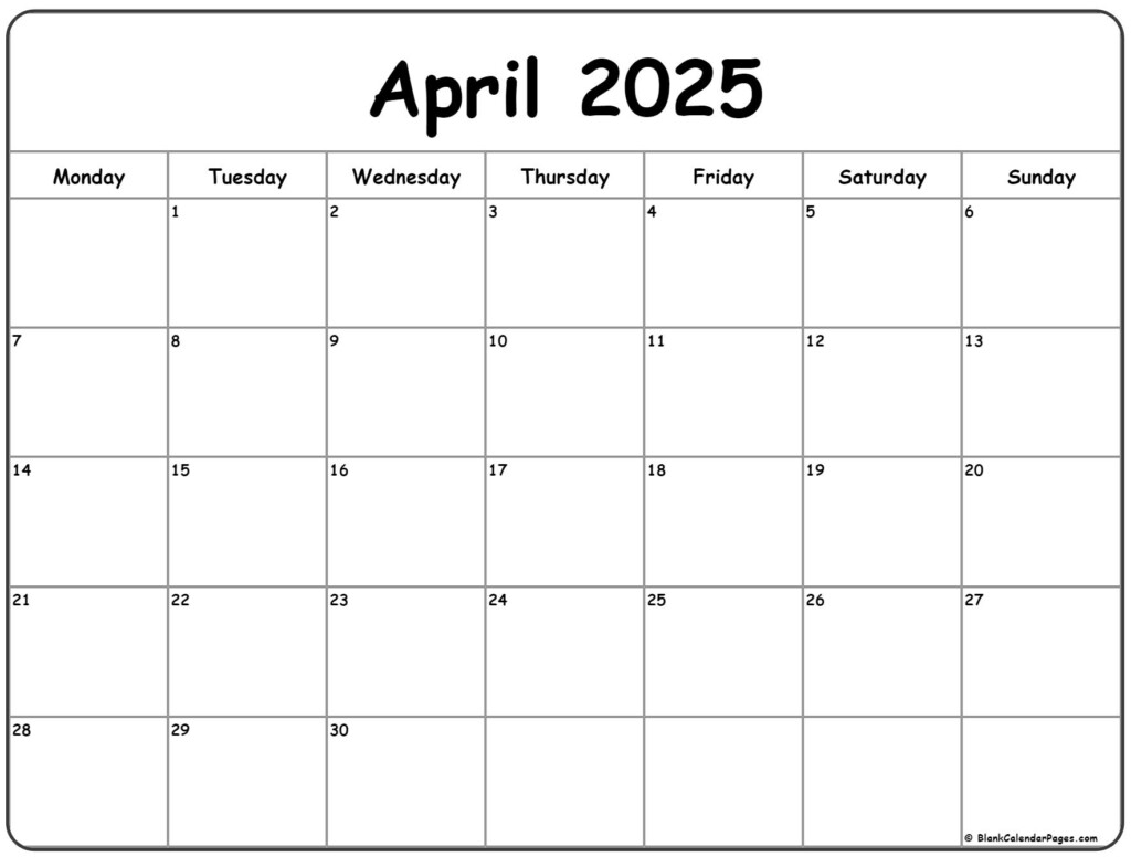 April 2025 Calendar Monday Start Emma Dash G 