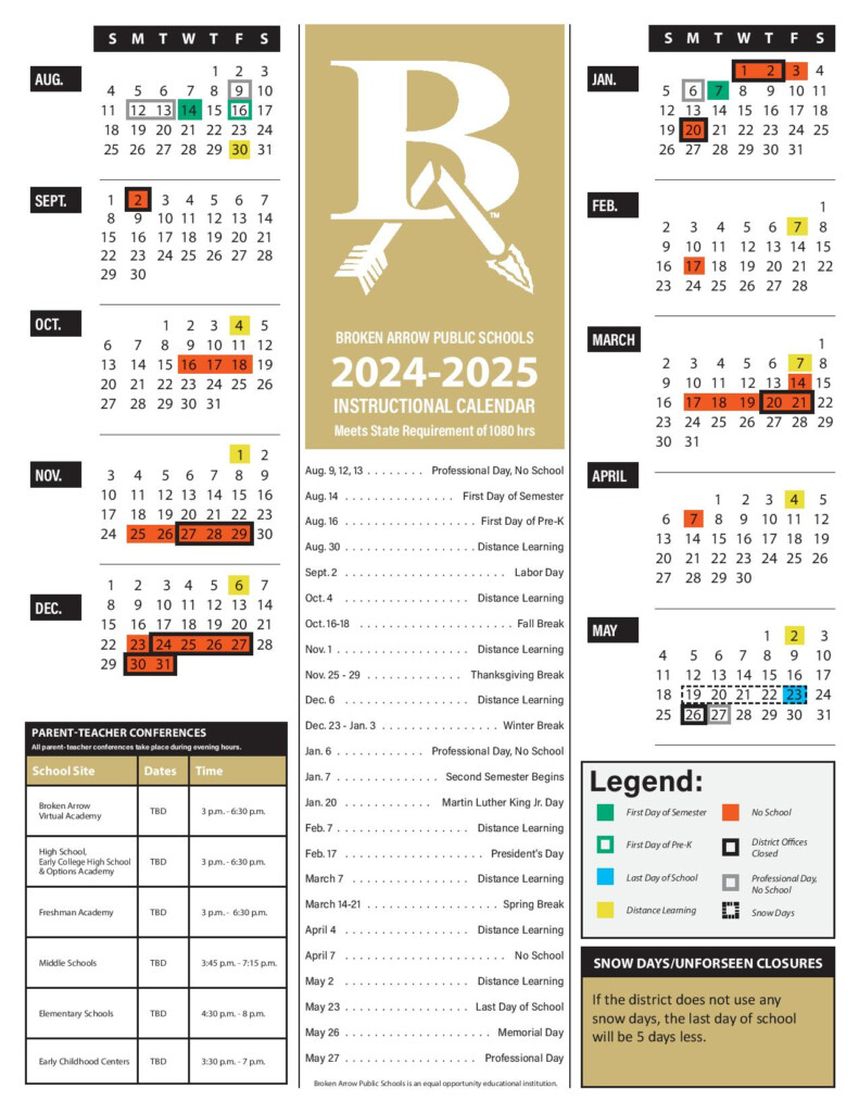 Broken Arrow Public Schools Calendar 2024 2025 Holiday Breaks