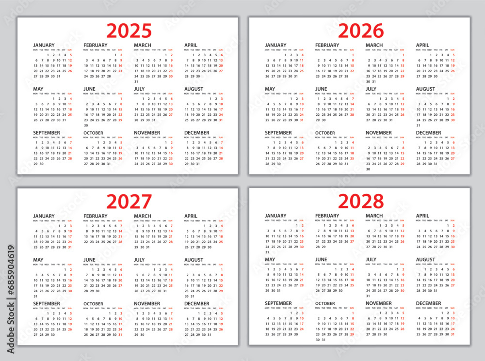 Calendar 2025 2026 2027 2028 Template Planner 2025 2026 2027 
