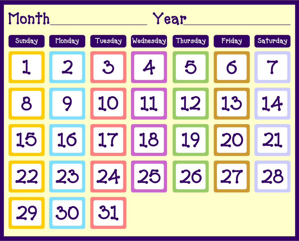 Calendar Numbers Printable