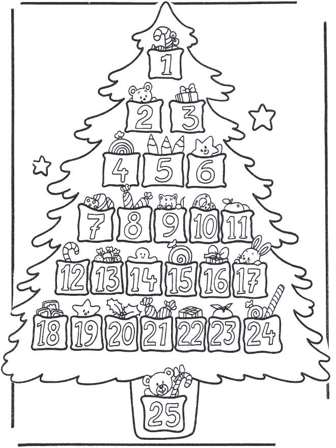 Christmas Tree With Advent Calendar Coloring Pages Free Printable 