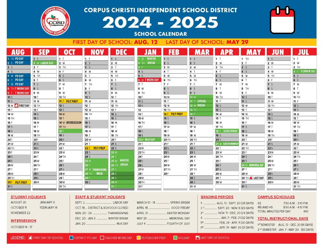 Corpus Christi ISD Calendar 2024 2025 CCISD Texas