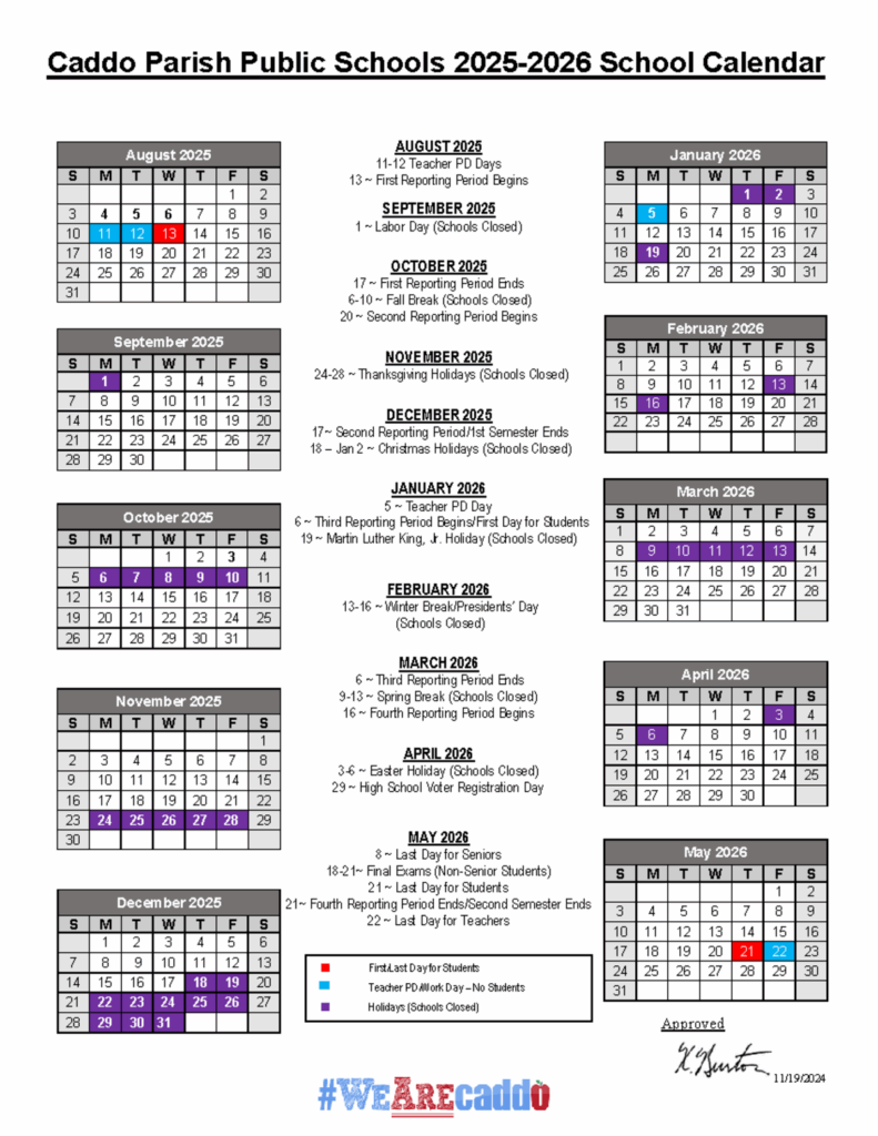 CPSB Approved Calendar 2025 2026 Caddo Parish Public Schools 2025 