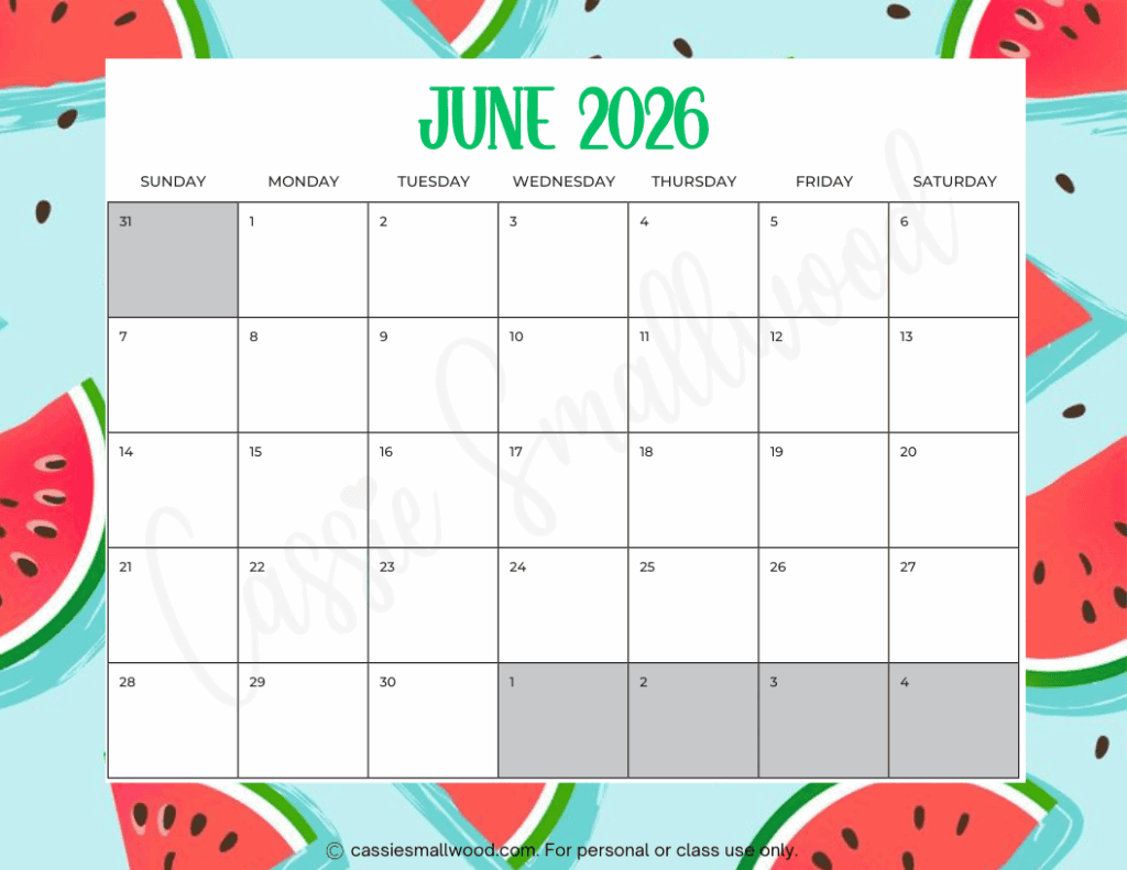 Cute Free Printable 2026 Monthly Calendar Cassie Smallwood