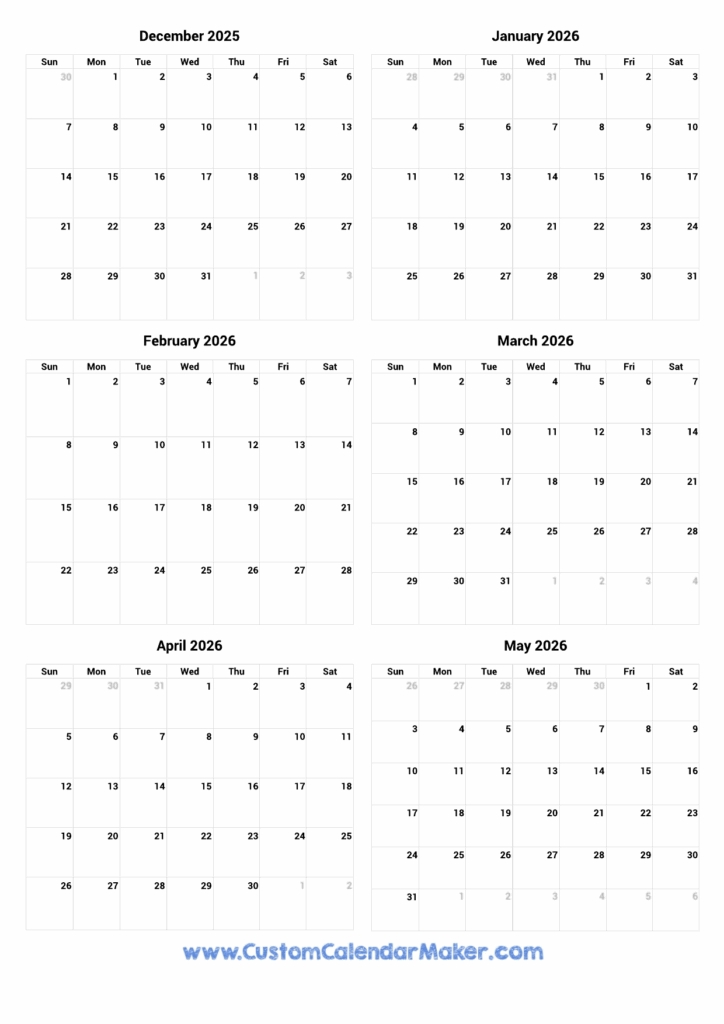 December 2025 January 2026 Calendar