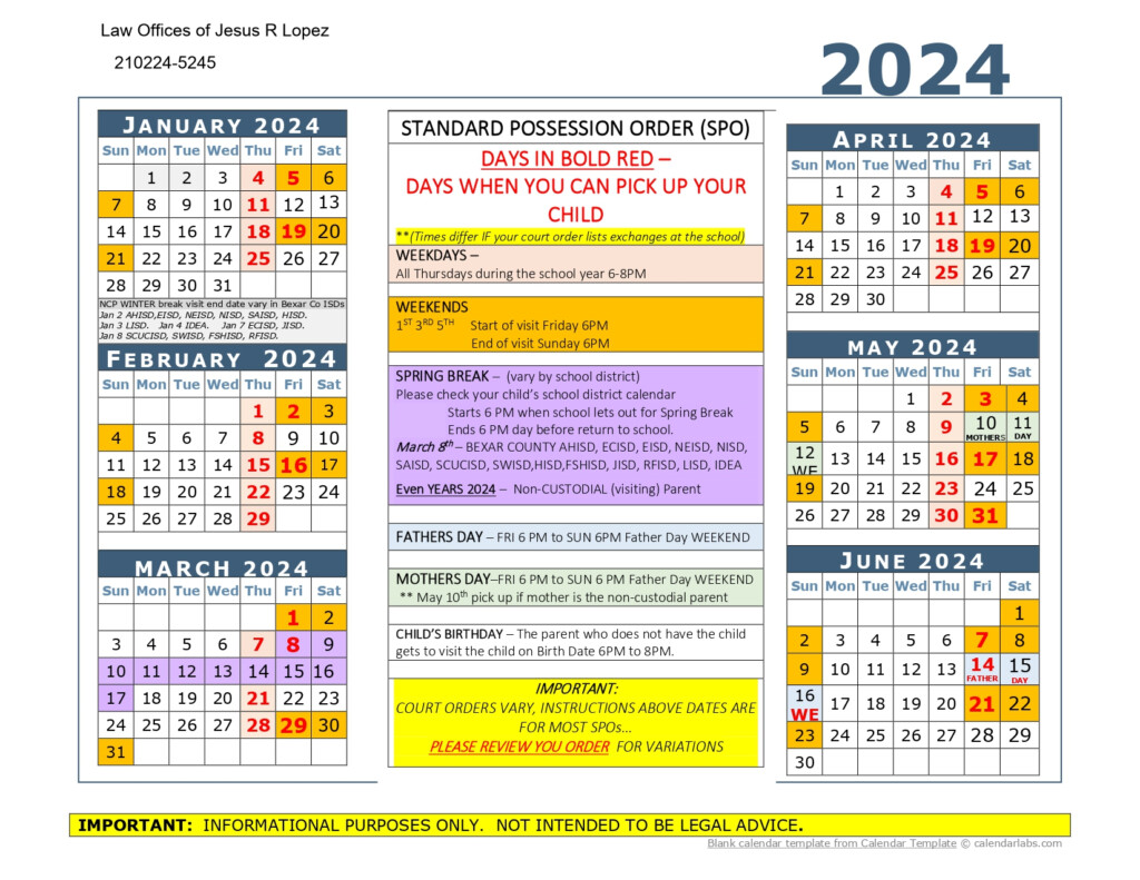 Extended Custody Calendar 2025 Texas Karim Ivy
