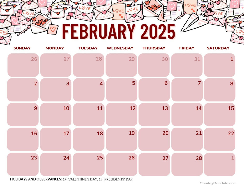 February 2025 Calendar Free Printable Malia Rozalie