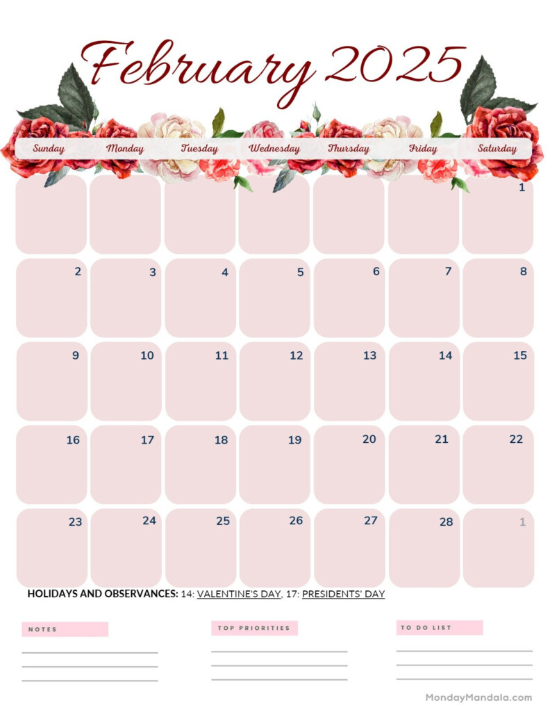 February 2025 Calendar Portrait Printable Darby Ellissa