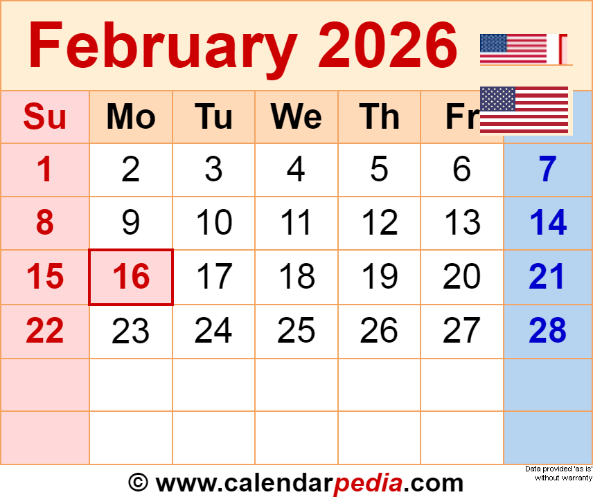 February 2026 Calendar Templates For PDF Excel And Word