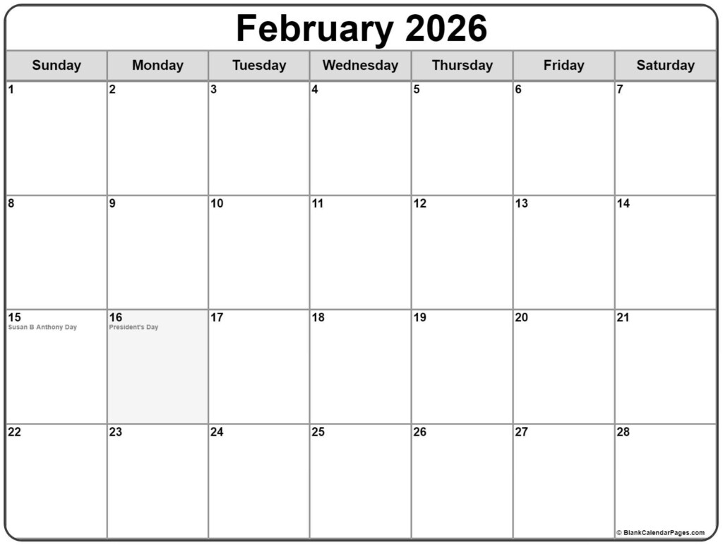 February 2026 With Holidays Calendar