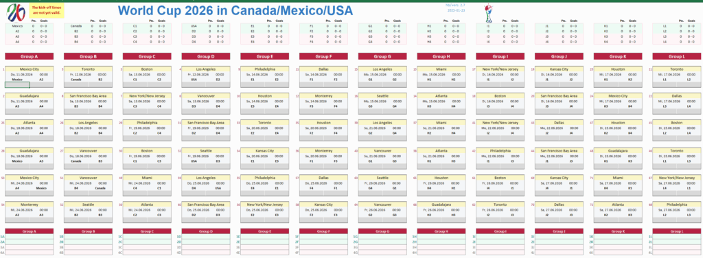 FIFA World Cup 2026 Excel Schedule Everything Fully Automatic