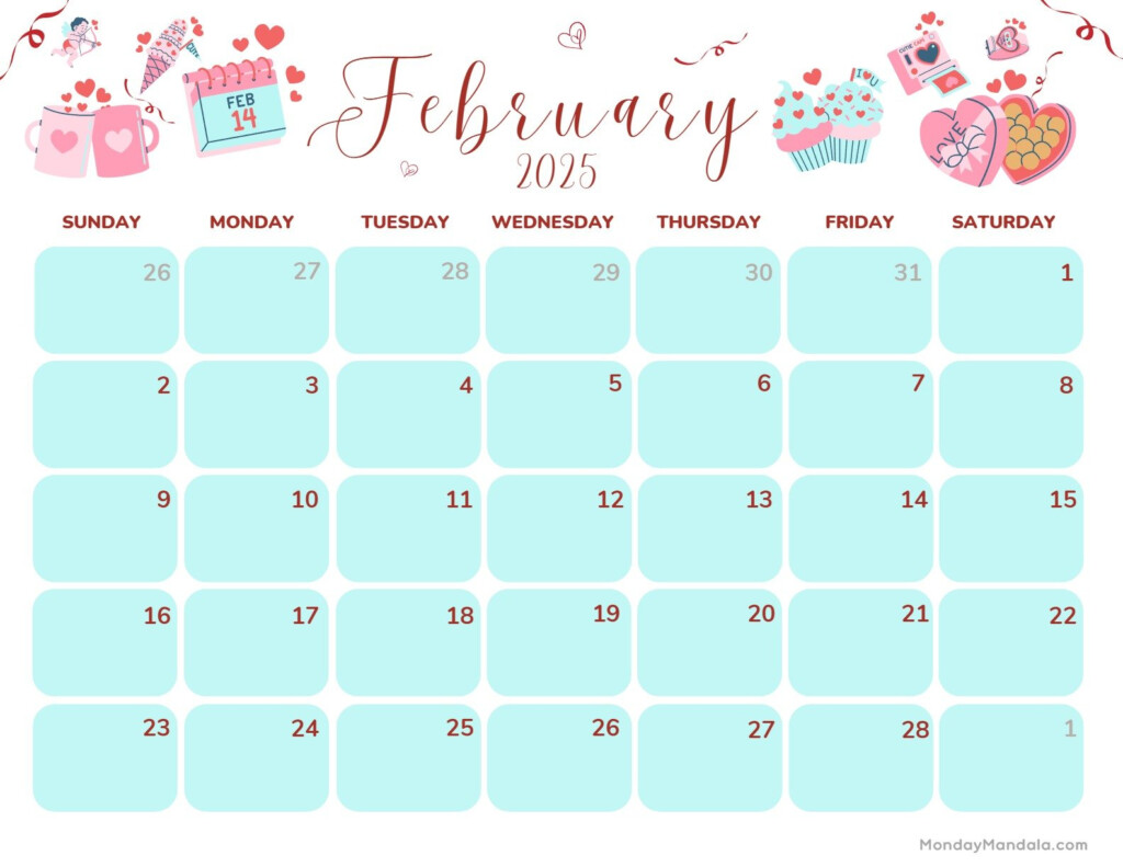 Free February 2025 Calendar Valentines Printable Dallas Delcine