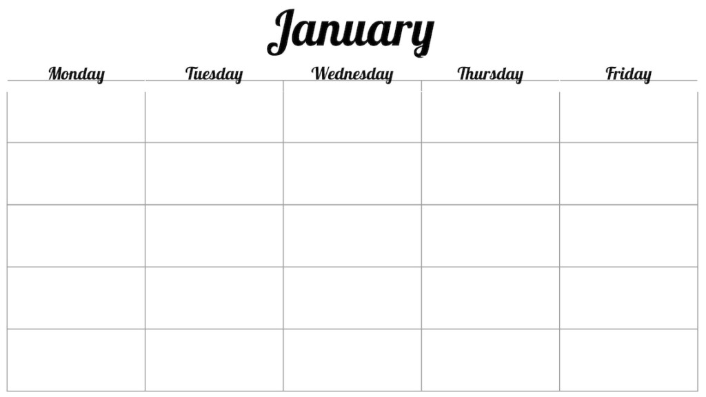 Free Five Day Calendar Template Hana Quinn