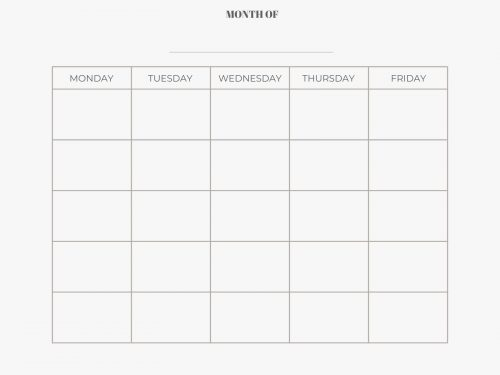 Free Monday Through Friday Printable Calendar Weekly And Monthly