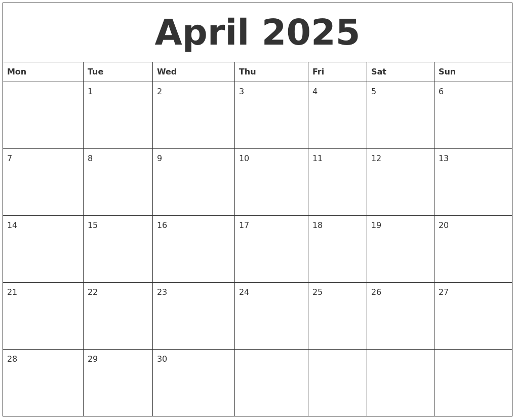 Free Monthly Calendar April 2025 Mina Charlotte