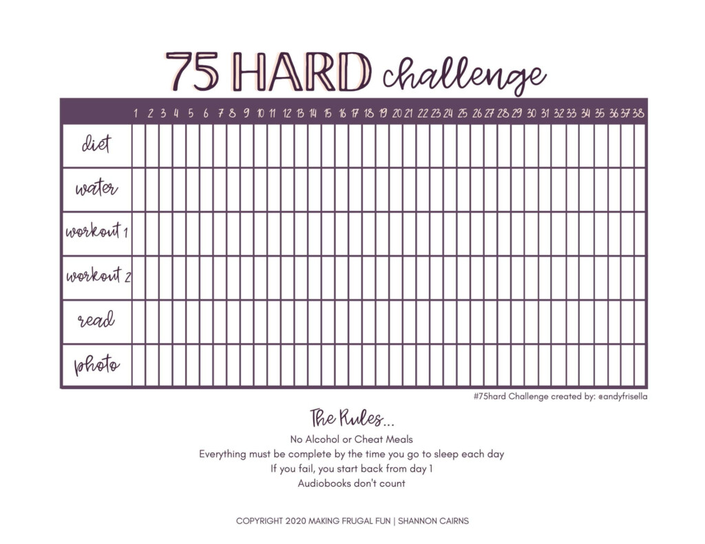Free Printable 75 Hard Challenge Templates PDF Rules Checklist