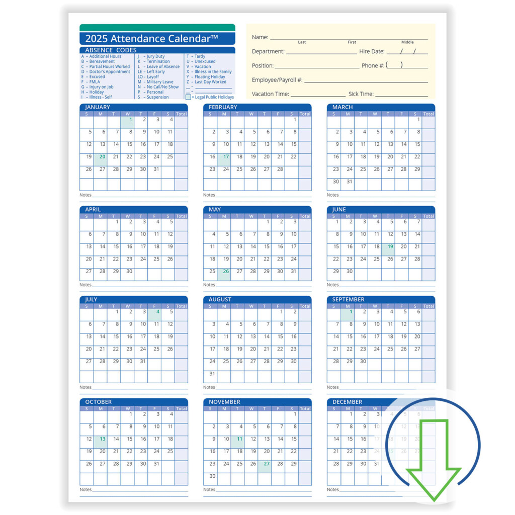 Free Printable Employee Attendance Calendar 2025 Printable Calendars