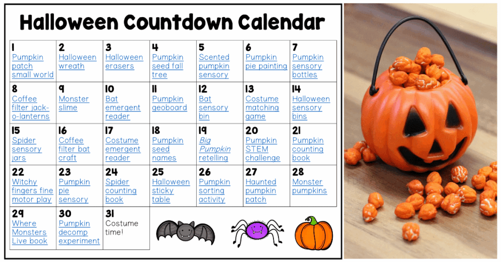 Free Printable Halloween Countdown Calendar With Activities For Kids