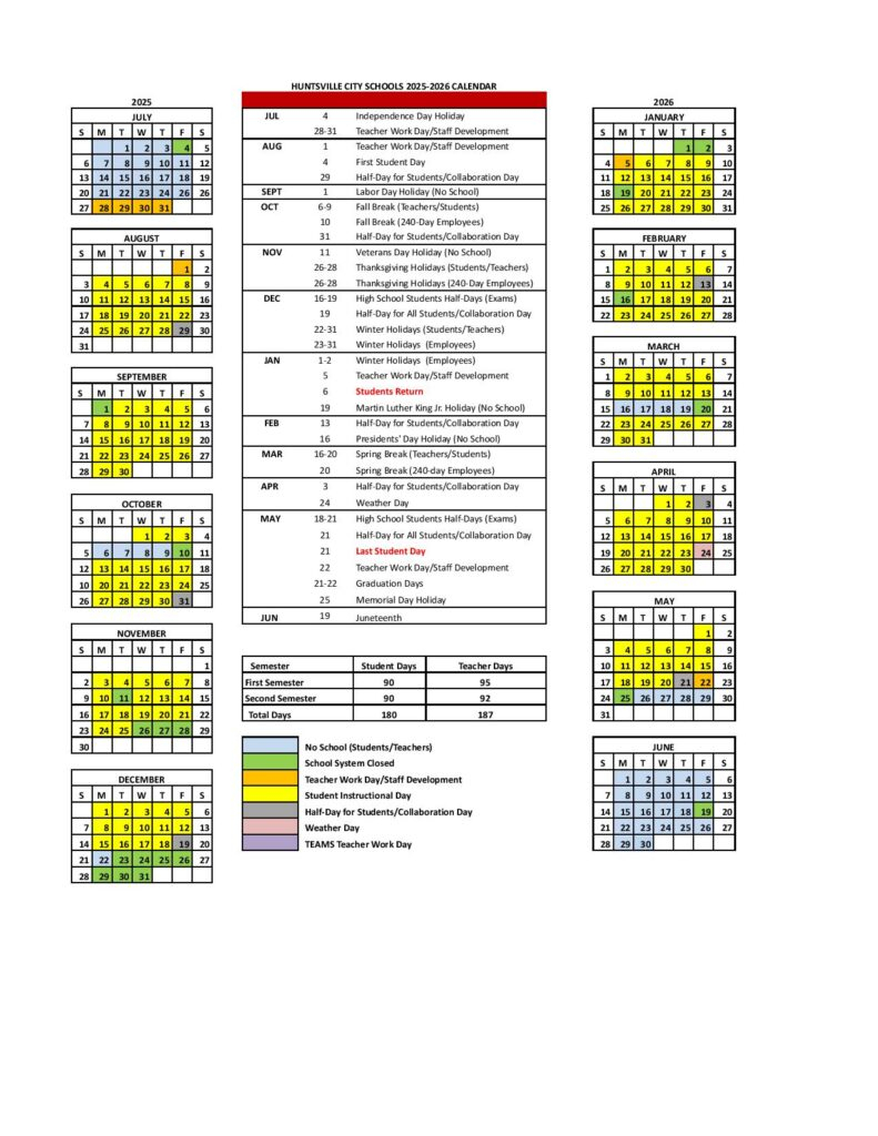 Huntsville City Schools Calendar Holidays 2025 2026