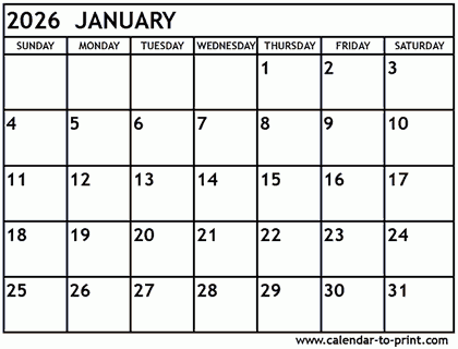 January 2026 Calendar Printable