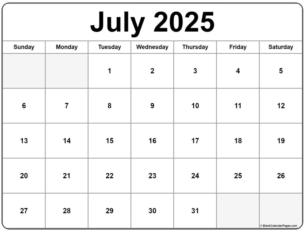 July 2025 Calendar Free Printable Calendars