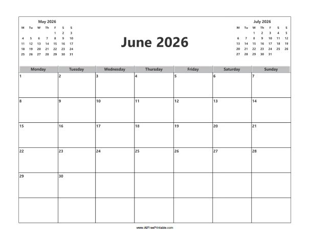June 2026 Calendar Free Printable