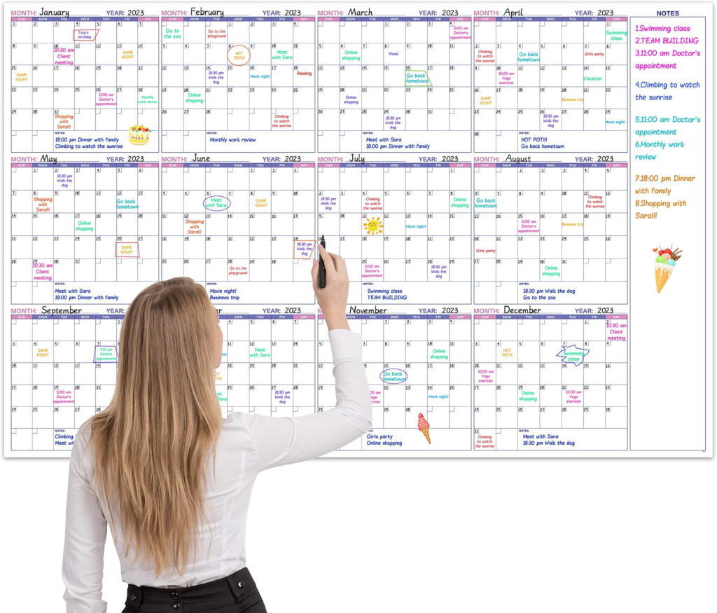 Large Dry Erase Calendar For Wall Undated Yearly Wall Calendar Dry 