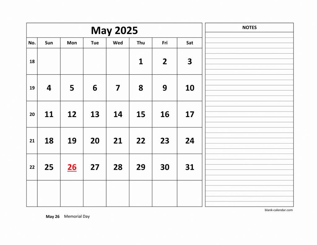 May 2025 Calendar With Notes Sections Gustav C Frederiksen