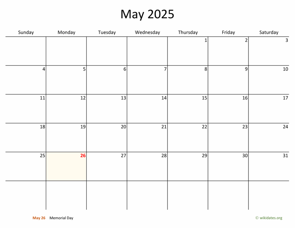 Month Of May 2025 Calendar Printable Calendar Evie Follett