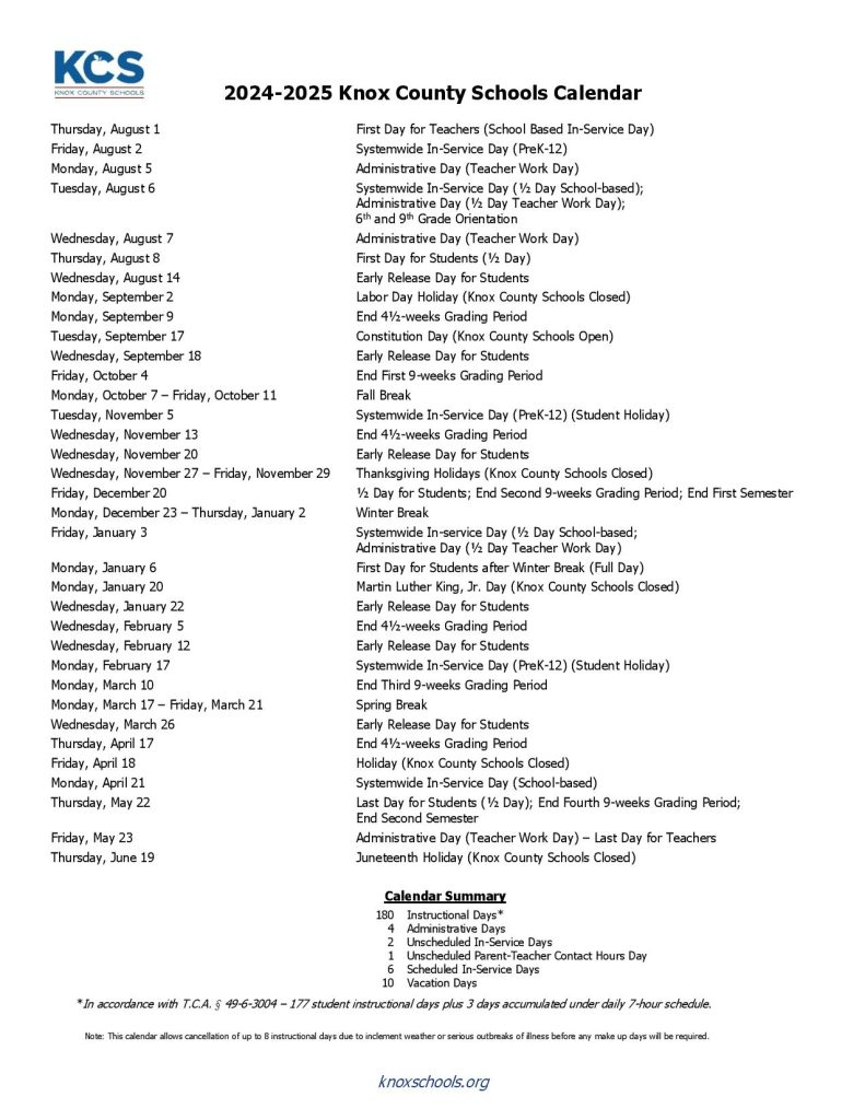 Navigating The Knox County School Calendar A Comprehensive Guide For 
