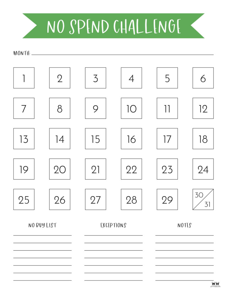No Spend Challenge Printables Printabulls