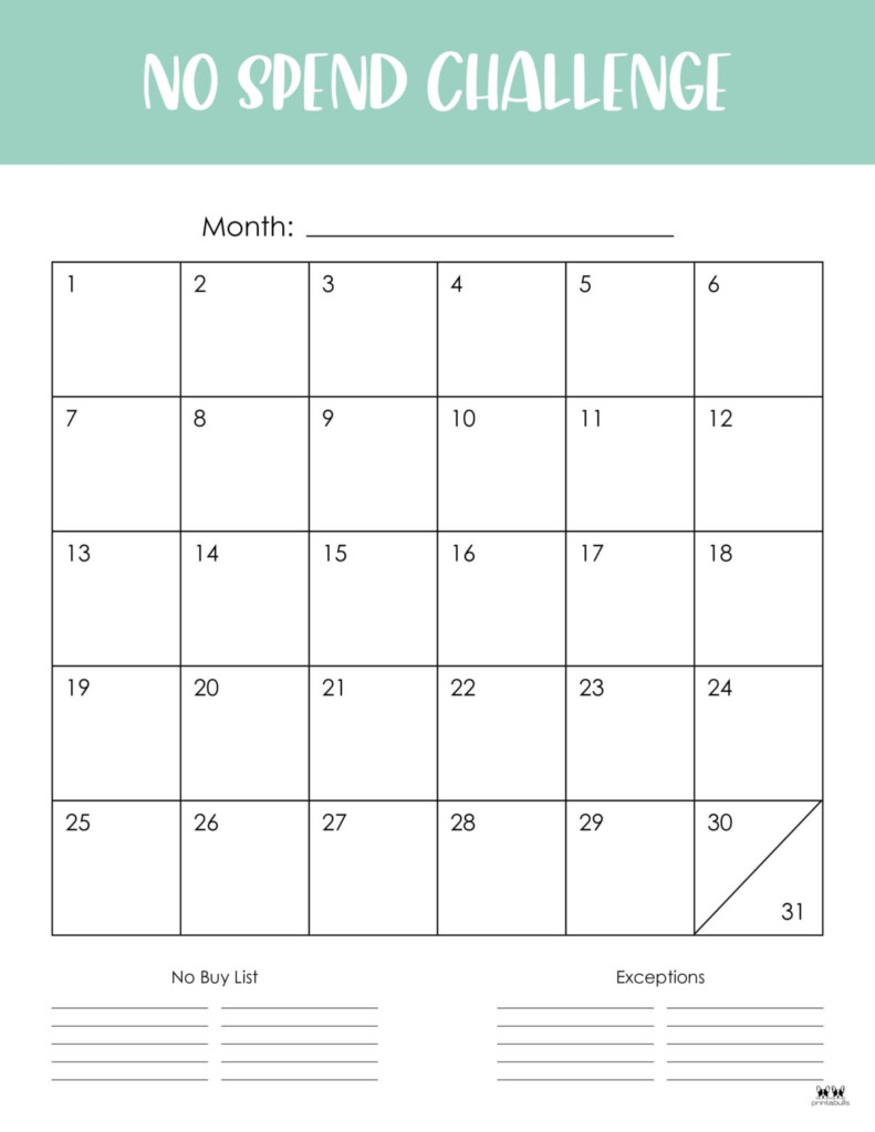 No Spend Challenge Printables Printabulls