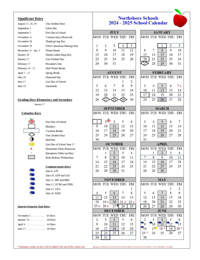 Northshore School District Calendar 2024 2025 Year Dates 