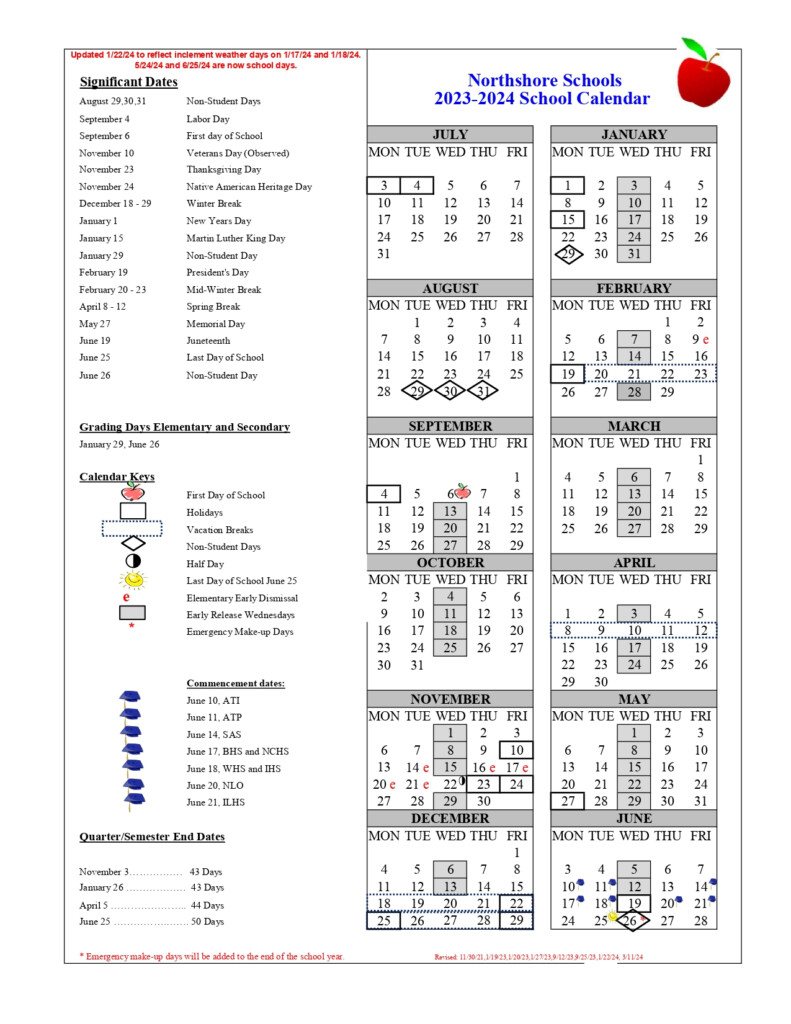 Northshore School District Calendar 2024 2025 Year Dates 
